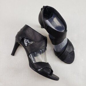 Stuart Weitzman Hugme Leather Heels Womens 6 M Black Open Toe Crisscross Sandal